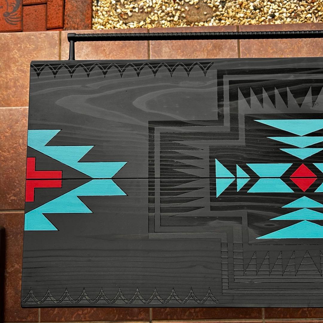 No.563 アイアンローテーブル オルテガテーブル　ネイティブ柄