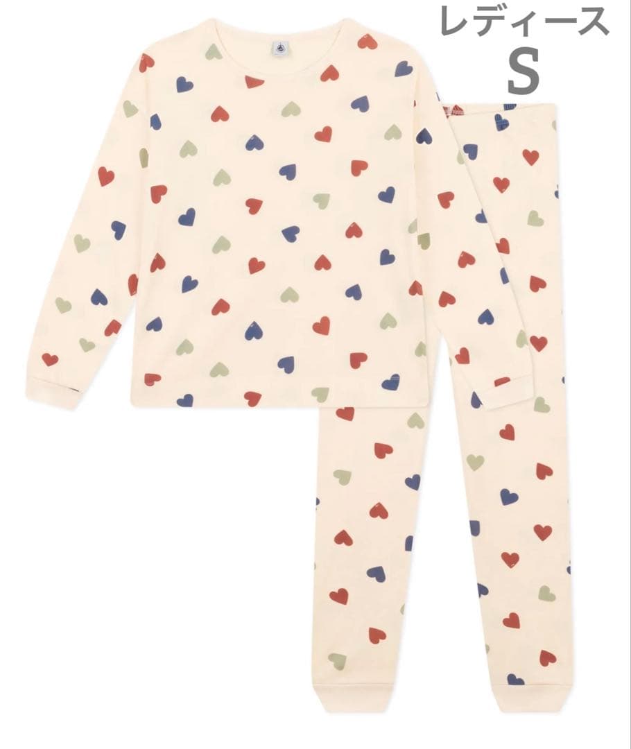 新品 未使用 プチバトー レディース S 長袖 パジャマ ハートミルキー