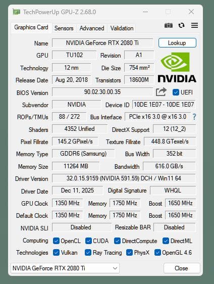 RTX2080Ti 11GB ジャンク