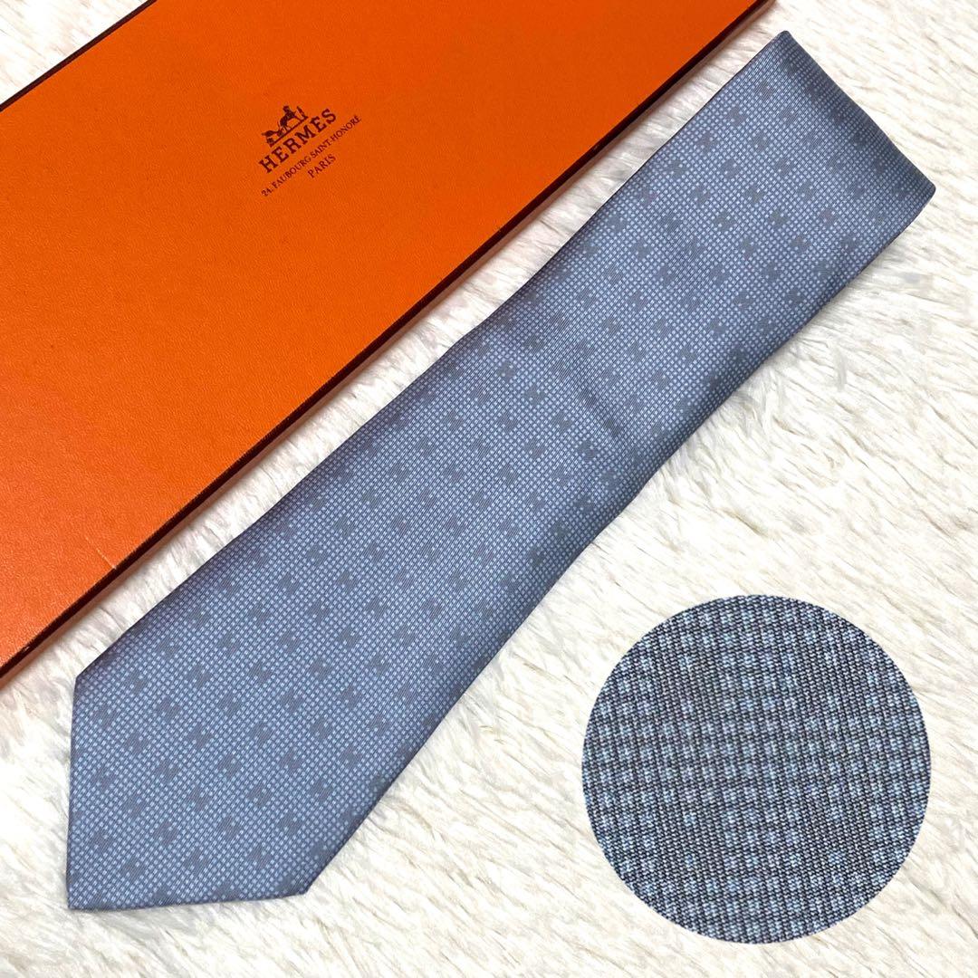 新品同様✨エルメス　Hロゴ総柄　グレイッシュブルー　水色　柔らかめ　結婚式