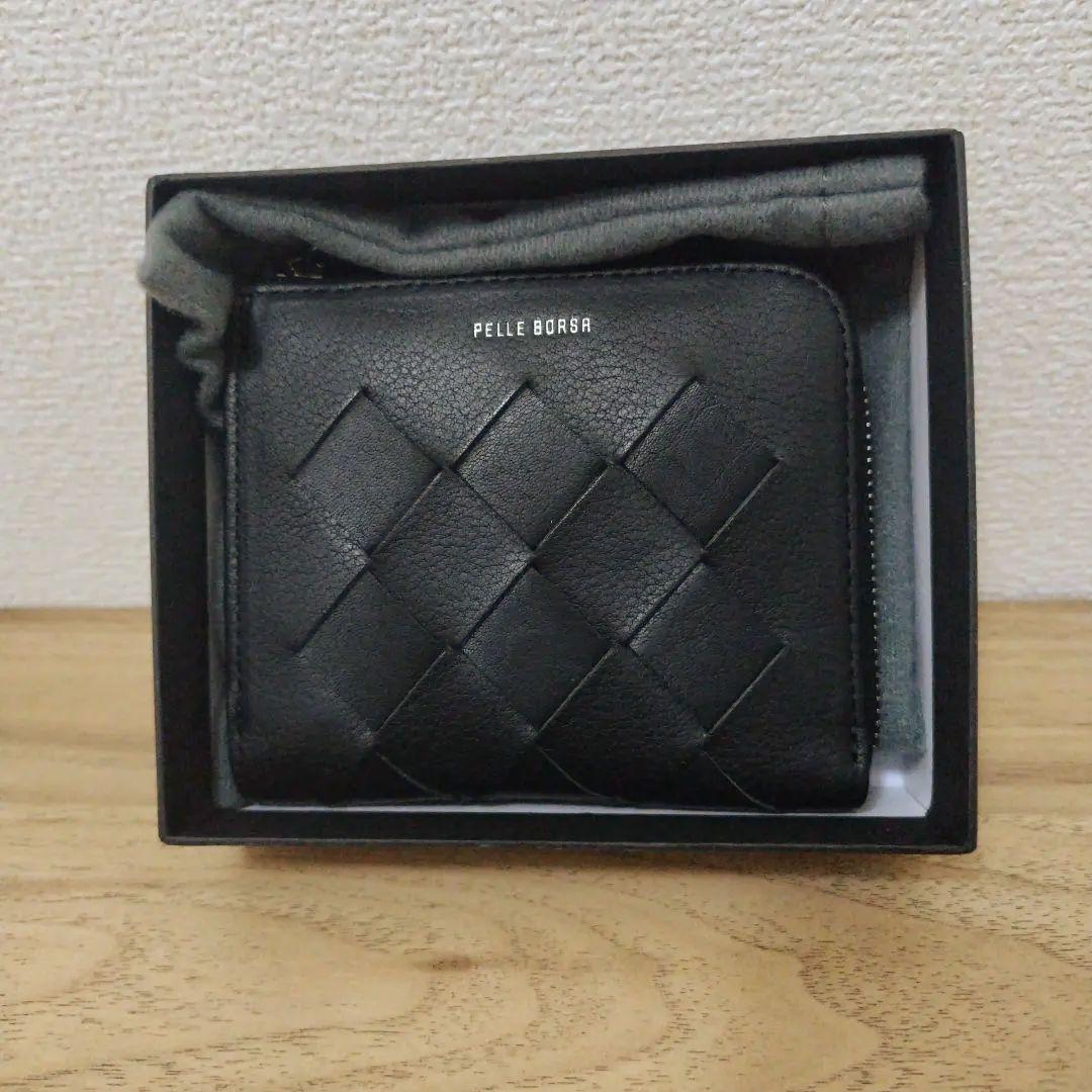 【美品】PELLE BORSA ブラック二つ折り財布