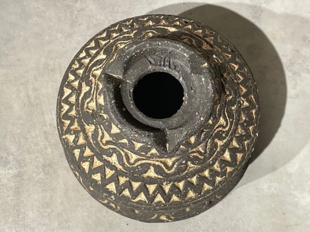 未使用◾️荻野善史 象嵌炭化焼成 植木鉢 15cm◾️アガベ/グラキリス/サボテン