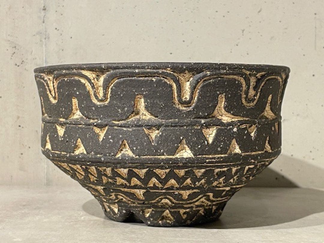 未使用◾️荻野善史 象嵌炭化焼成 植木鉢 15cm◾️アガベ/グラキリス/サボテン