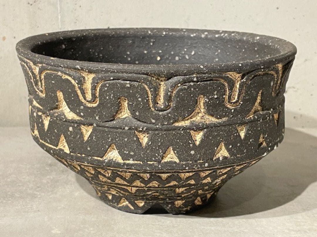 未使用◾️荻野善史 象嵌炭化焼成 植木鉢 15cm◾️アガベ/グラキリス/サボテン