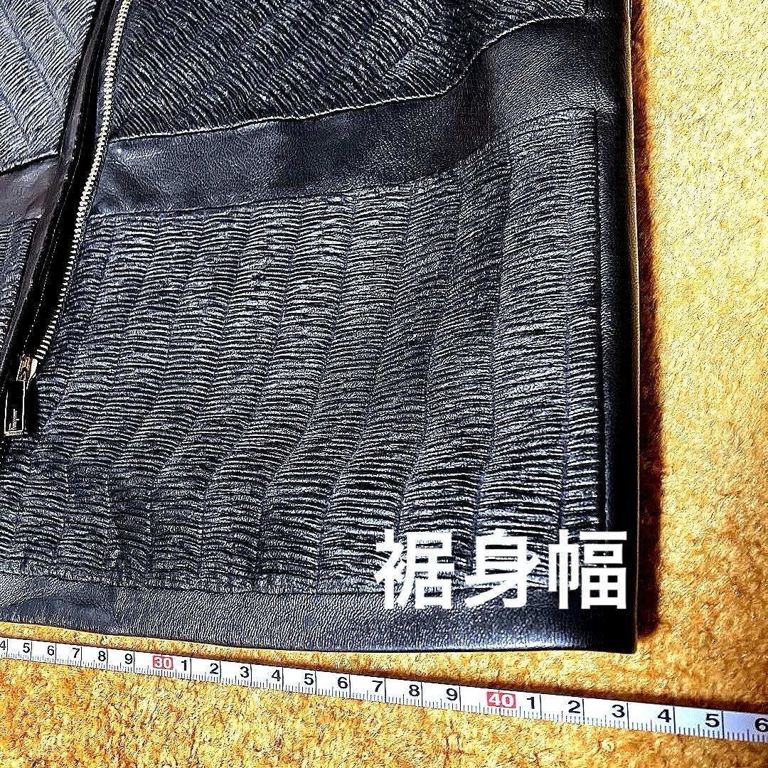 美品フェラガモFerragamo ノーカラーレザージャケット黒 裏地シルク
