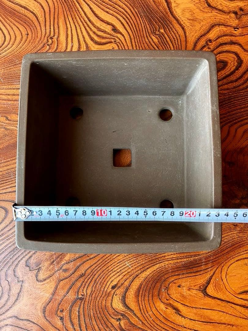 希少【蟹刻　盆栽鉢　8号】No.35 雲足　植木鉢　約60年前　落款　洗浄済