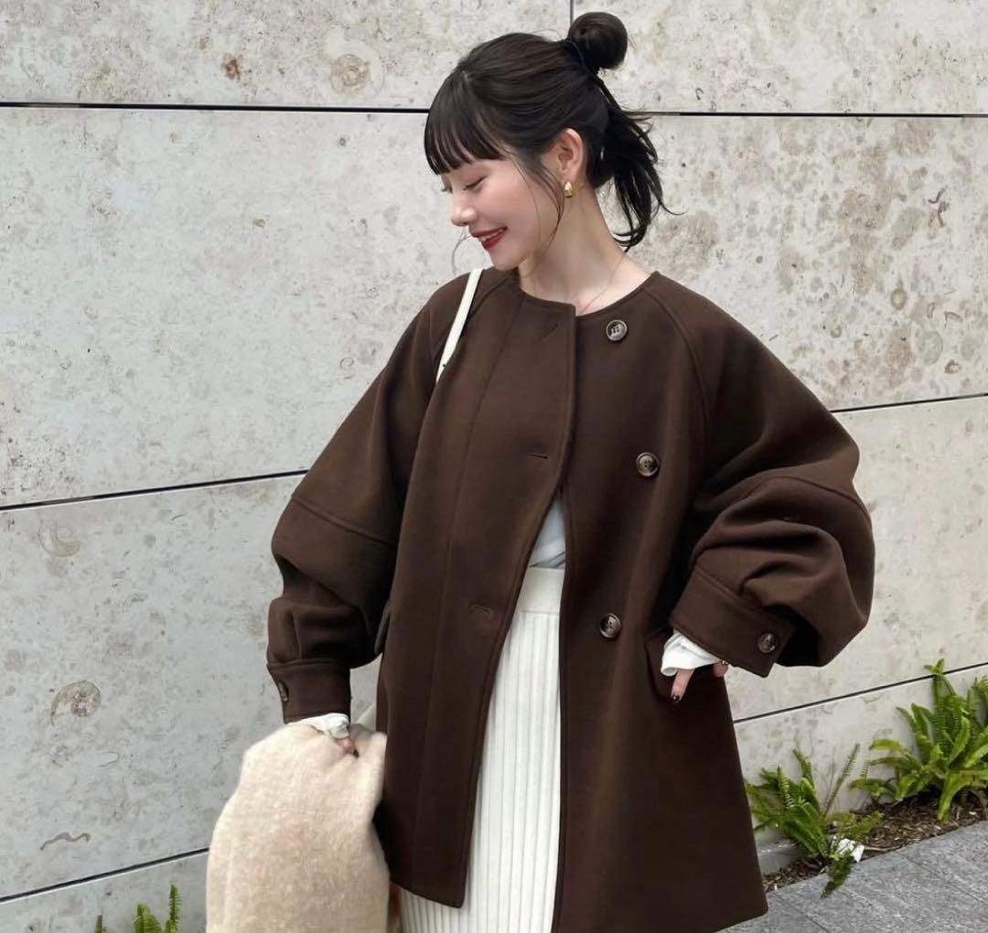 【お値下げ！】hinari ウェーブデザインミドルコート ブラウン