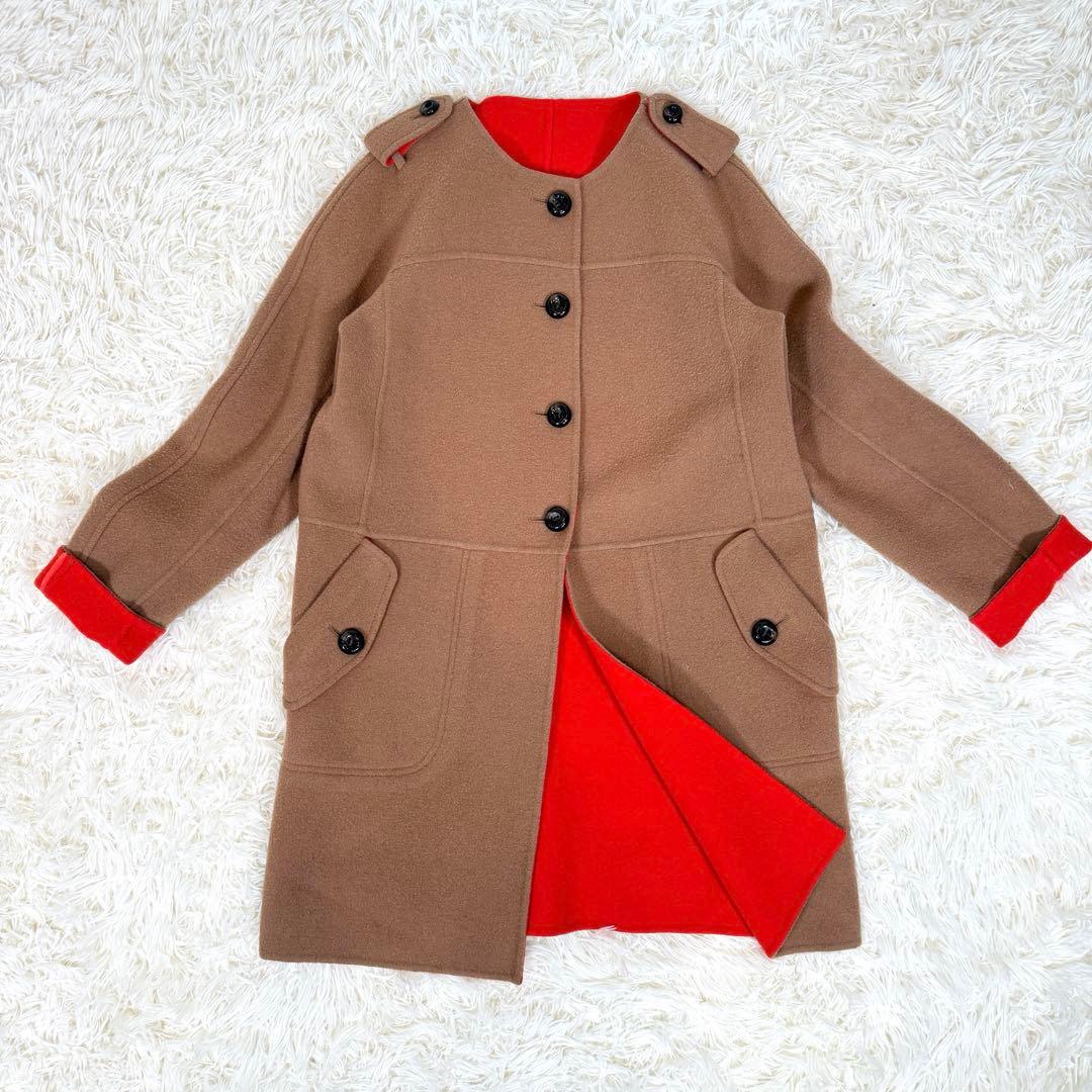 BURBERRY BLUE LABEL ウールコート 38 バイカラー 赤裏地