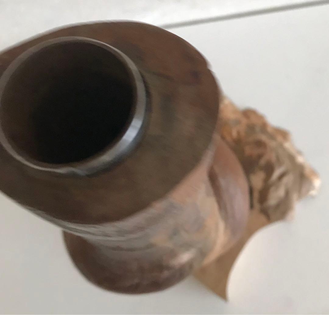 骨董品　天然木台付きくりぬき花瓶　木製抽象花器 高さ約30cm