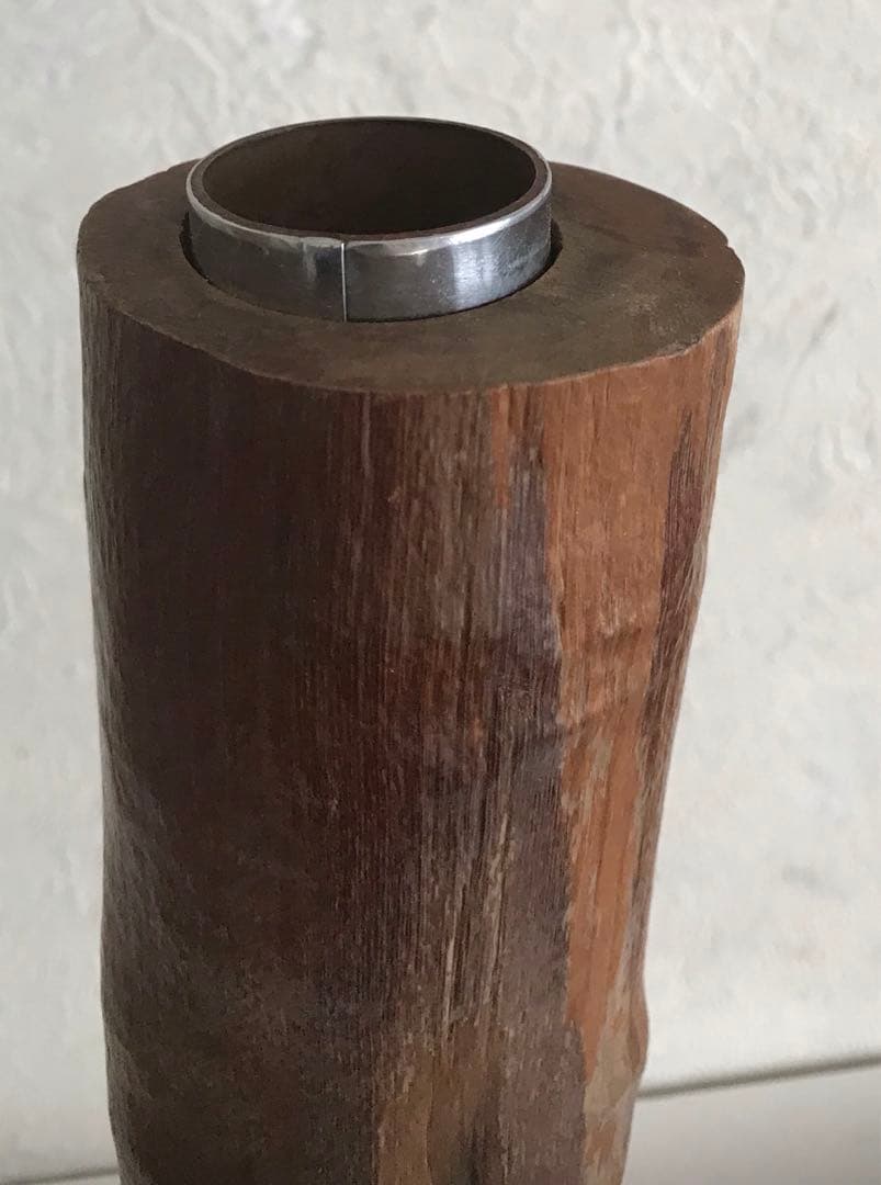 骨董品　天然木台付きくりぬき花瓶　木製抽象花器 高さ約30cm