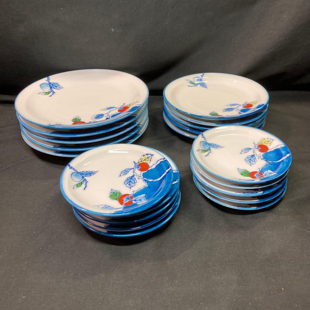 【未使用】色鍋島 稚山 丸皿 4種 各5枚 計20枚セット