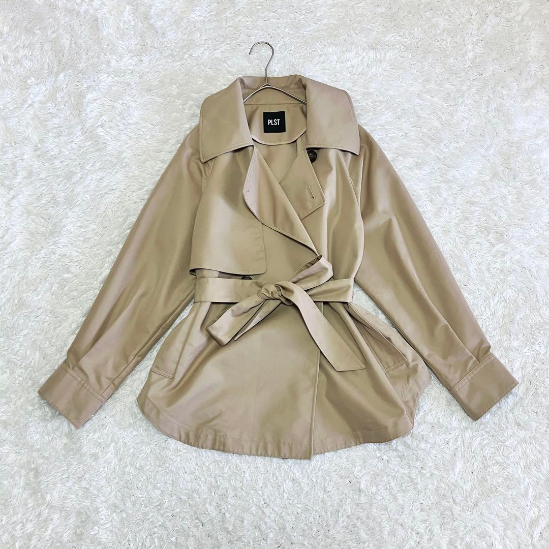 極美品 PLST 現行 リラクシーショートトレンチコート ベージュ S