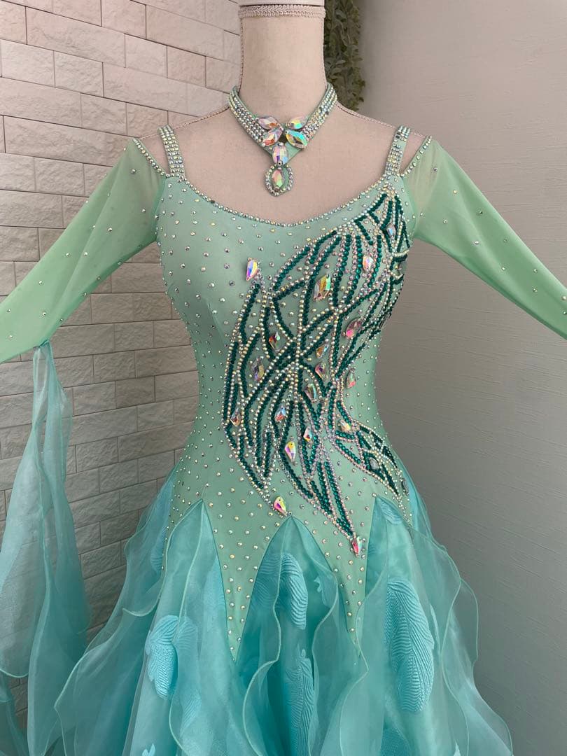 社交ダンス　スタンダードドレス⭐️ミントグリーンドレス