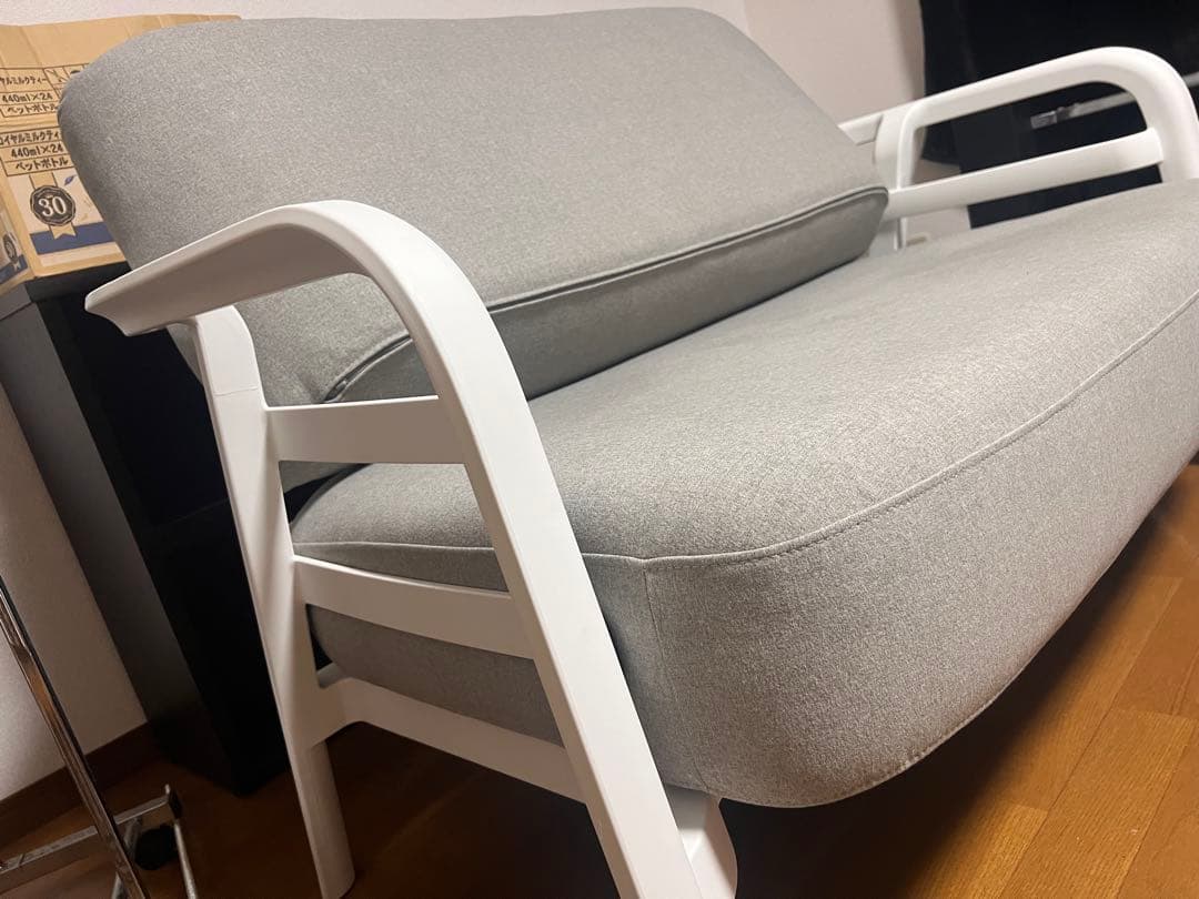 2人掛けソファ グレー×ホワイト ファブリック 肘付き