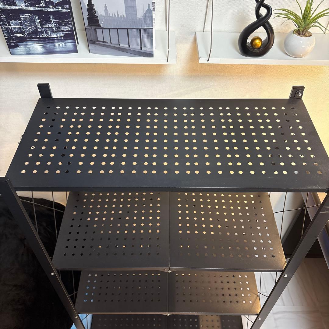 《 美品 》折りたたみラック 黒 キャスター付き 防錆 収納棚