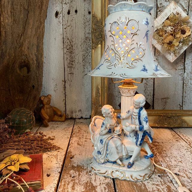 70sヴィンテージ*ヤマハ陶芸*フィギュリン スタンドライト*陶磁器 人形 照明