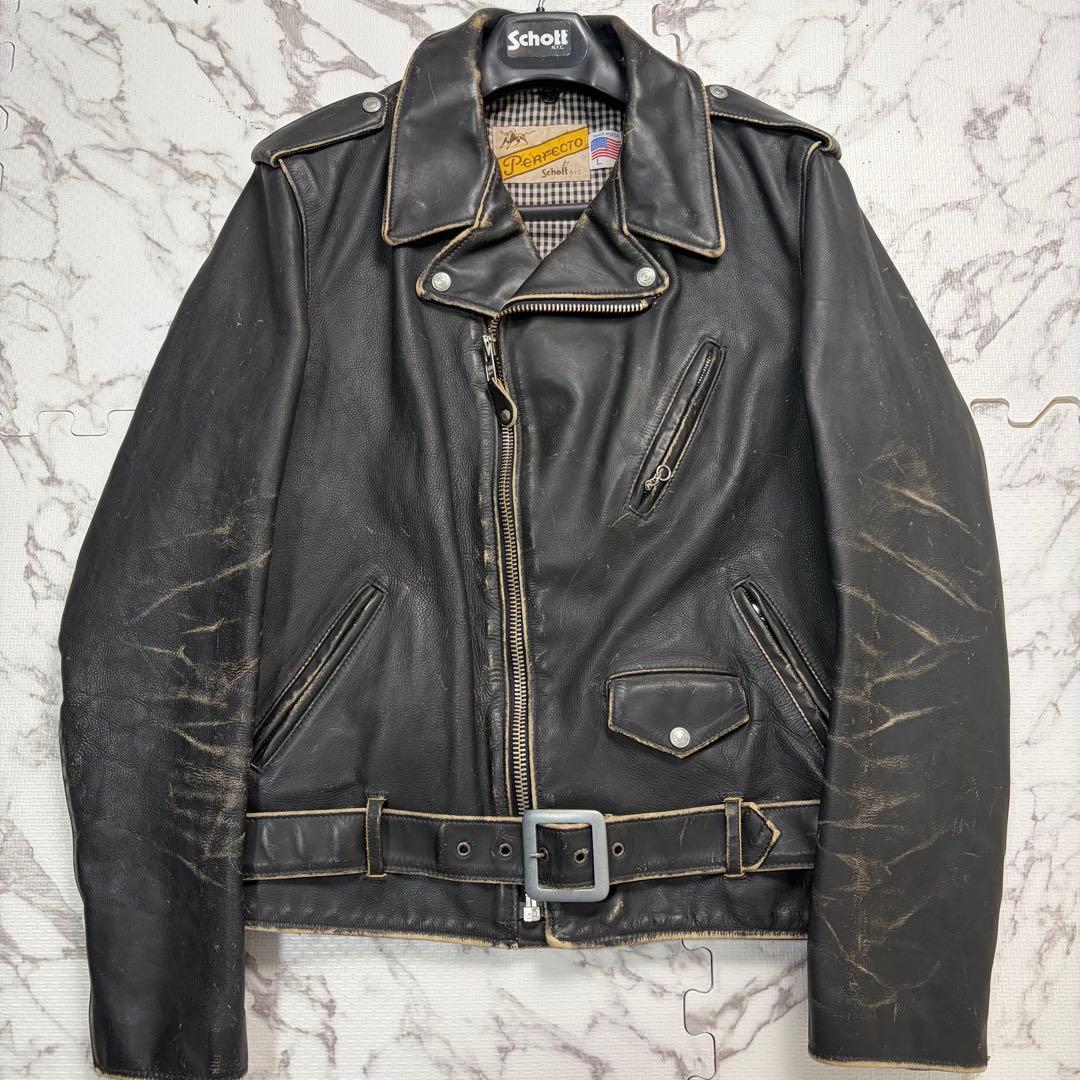 L/使用数回✨【米国製】schott 110周年 ダブルライダース 黒 牛革
