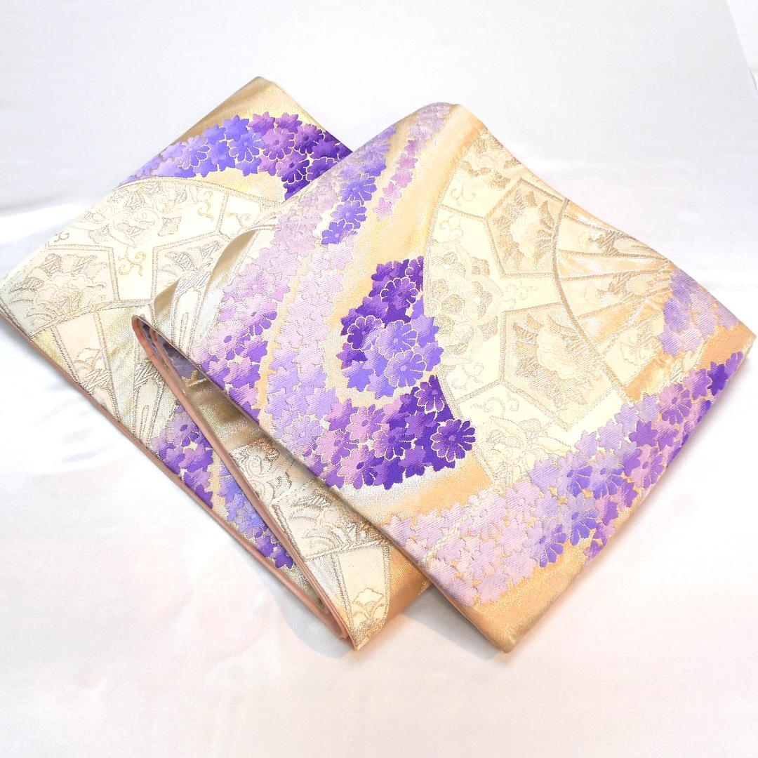 美品★振袖フルセット　正絹　成人式　振袖　7点セット　Mサイズ　紫色　花柄
