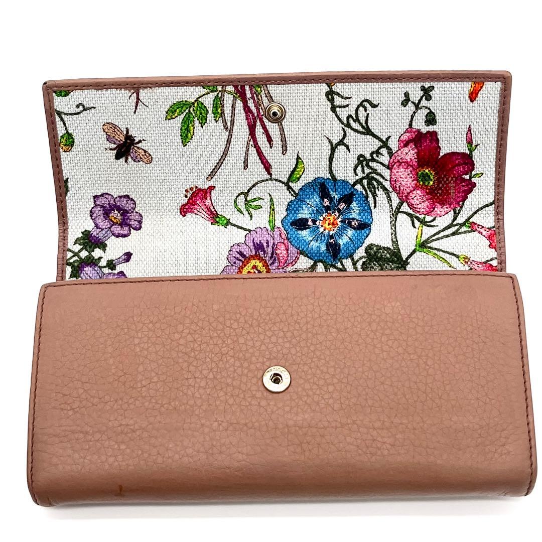 希少　グッチ　日本限定50周年記念デザイン　長財布　シボ革スウィング　フローラ