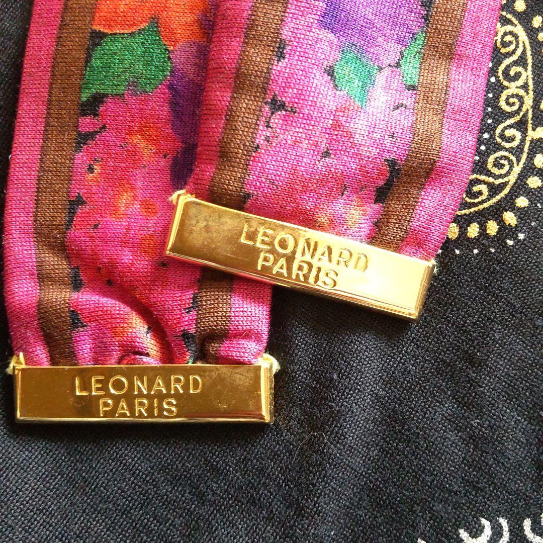 年末値下げ♥️難有りですが美品♥️美しいレオナールベルト付き黒地ベースワンピース