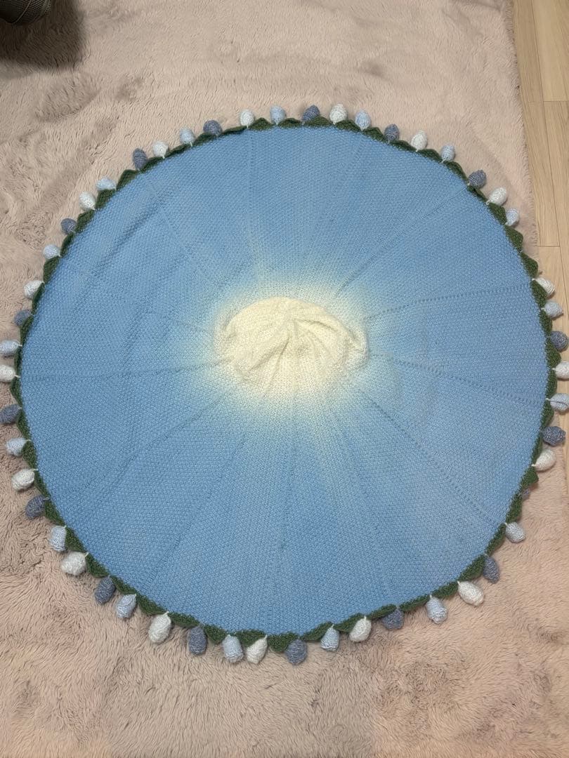 バラの花束ブランケット直径117cm，青いバラのストール