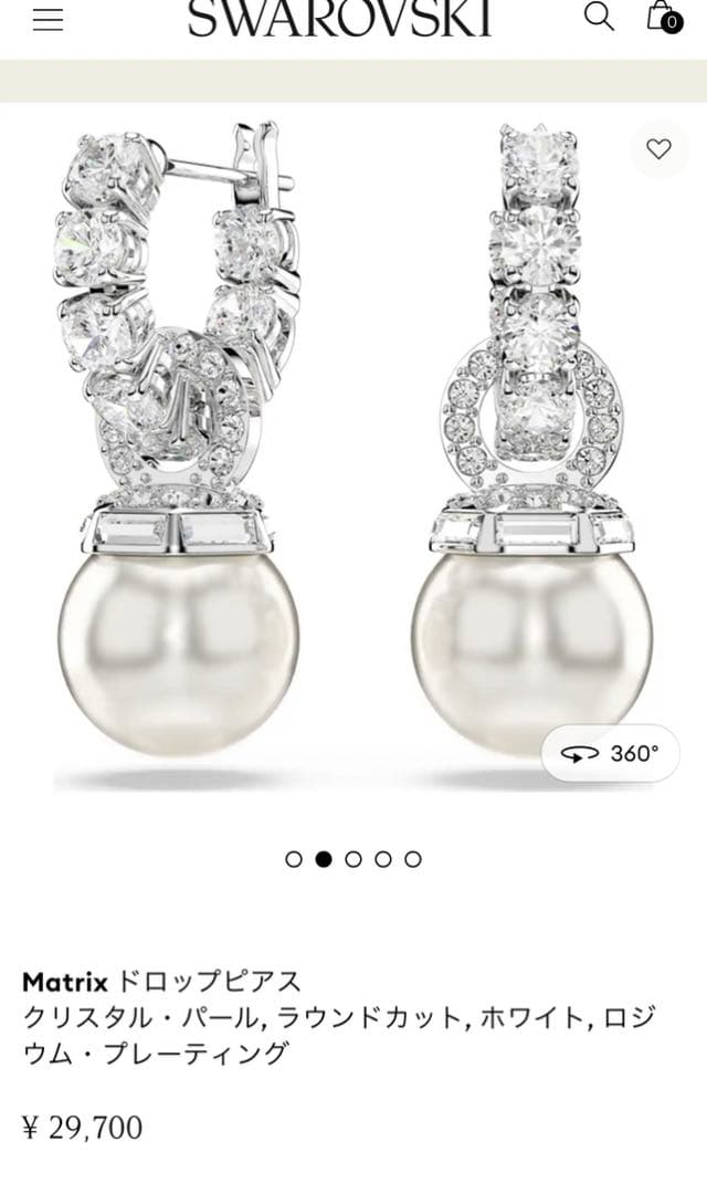 スワロフスキーMatrix ドロップピアス クリスタル・パール, ラウンドカット