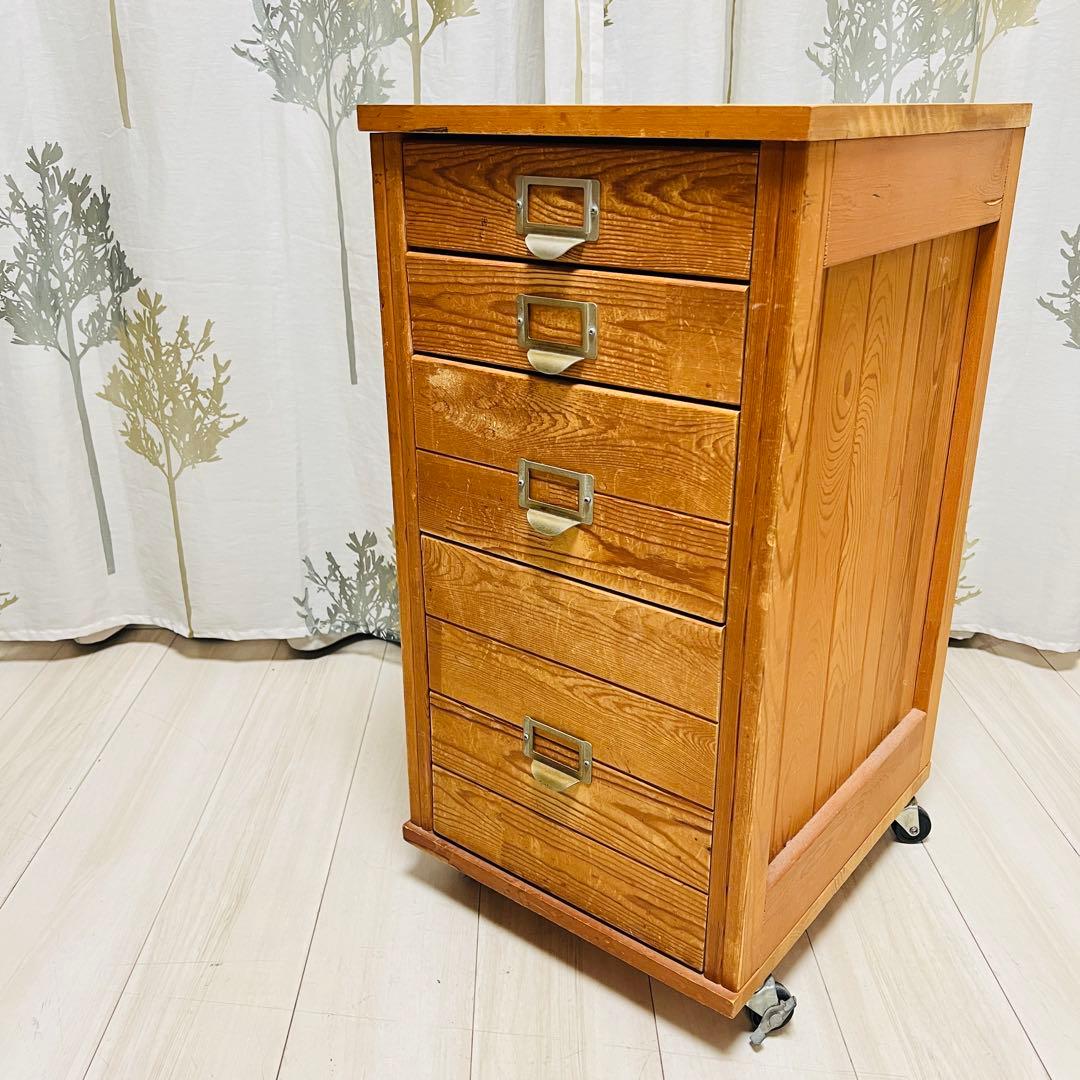 アンティーク調 木製多段チェスト（4段/キャスター付）天然木 道具入れ 書類棚