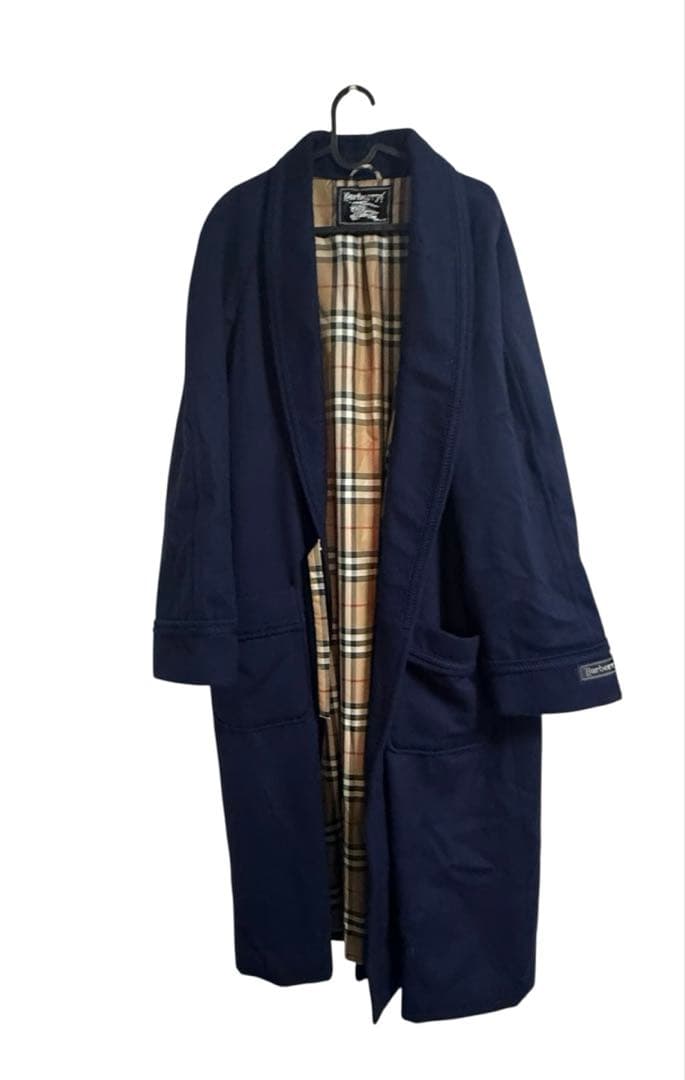 BURBERRY ガウンコート ノバチェック カシミヤ混 ネイビー XL