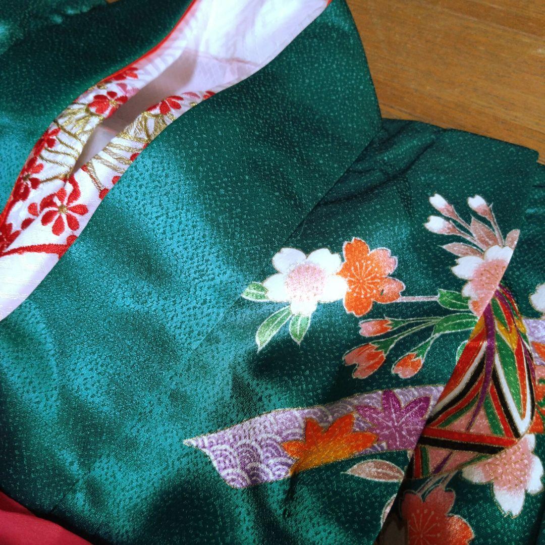美しい緑七歳★着物帯バッグ草履小物セット★