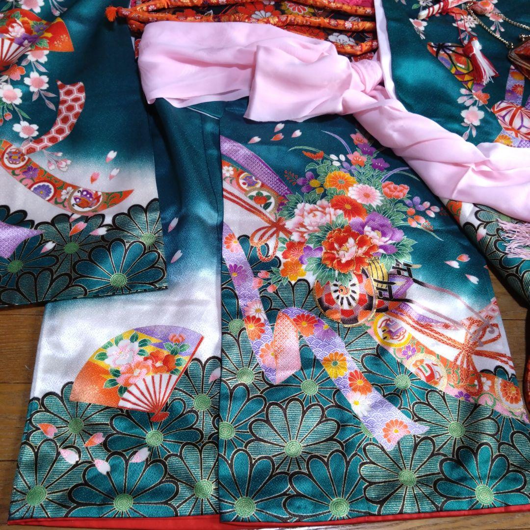 美しい緑七歳★着物帯バッグ草履小物セット★