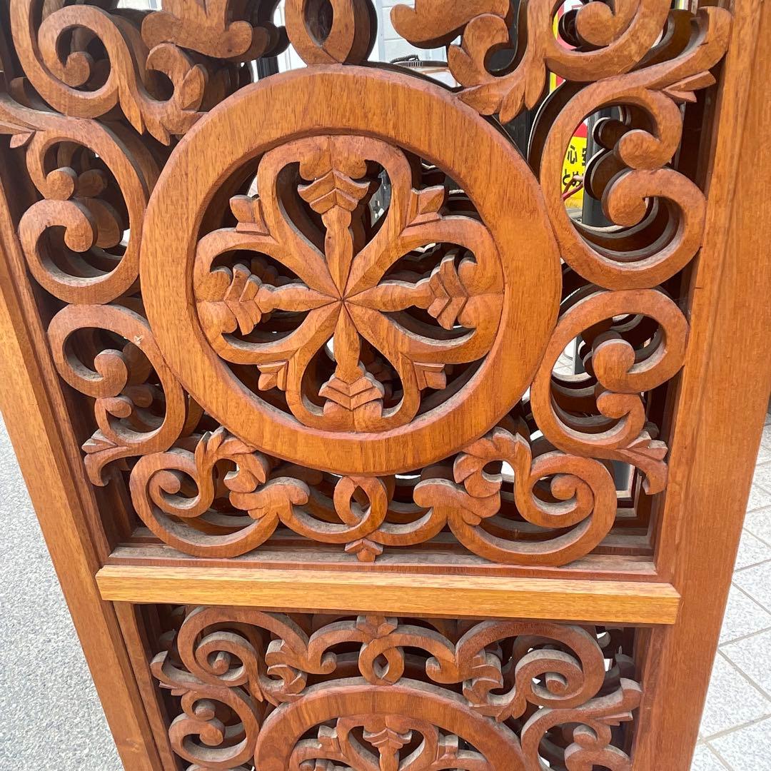 希少 アンティーク木製　 衝立　折りたたみ式　4連　アンティーク　透し彫り