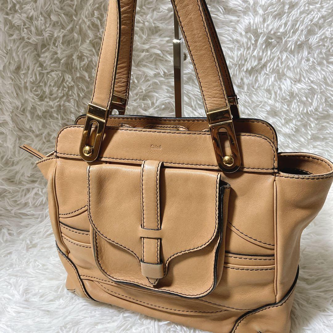 希少⭐️クロエ　ハンドバッグ　A4サイズ 自立型　肩掛け　レザー　ロゴ型押