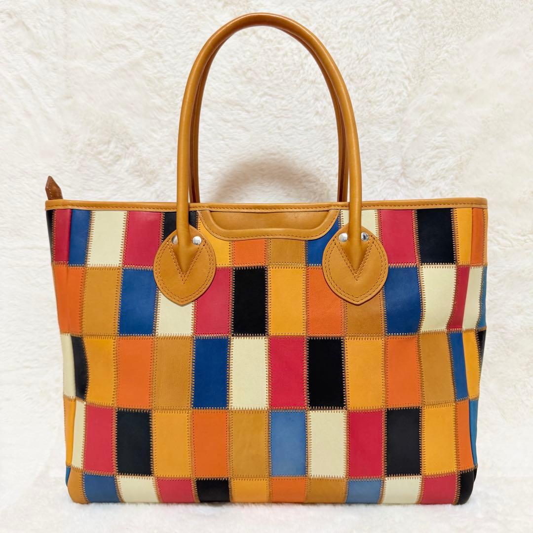 美品✨トライオン トートバッグ パッチワーク レザー A4 マルチカラー 現行品