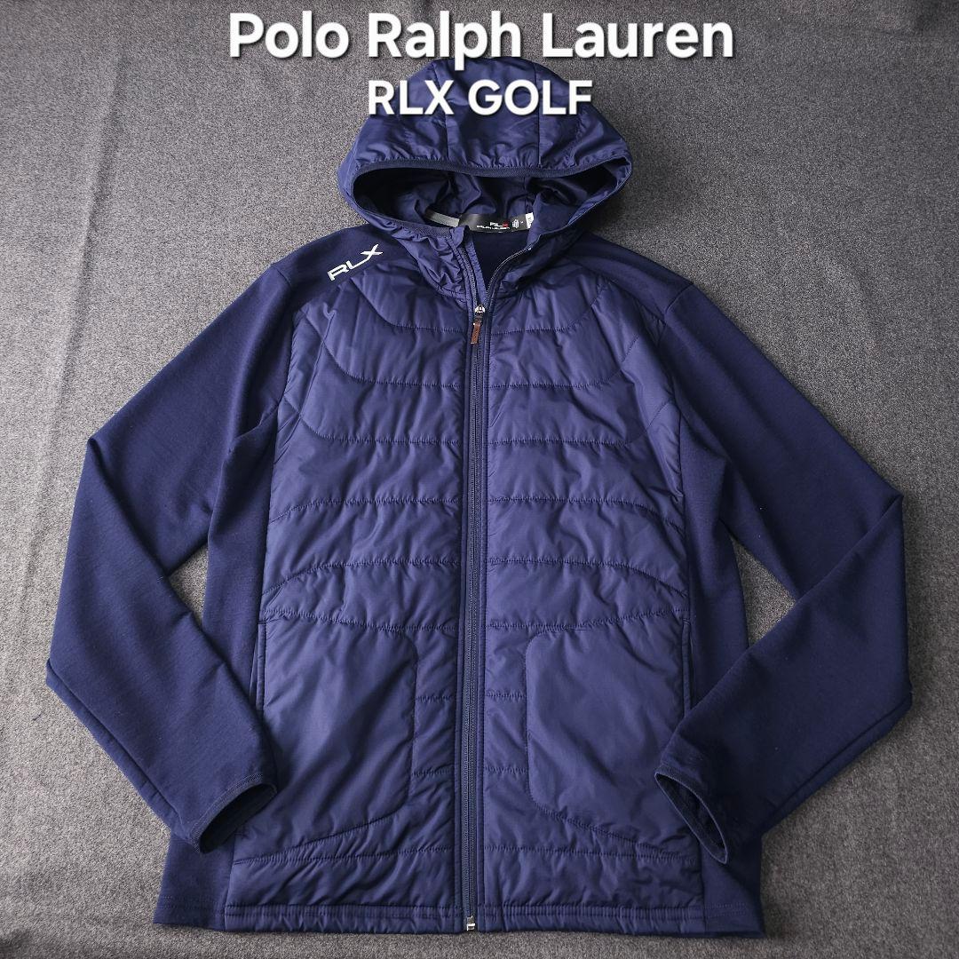 RLX ポロラルフローレン 異素材 中綿切替ゴルフジップブルゾンジャケット 紺M