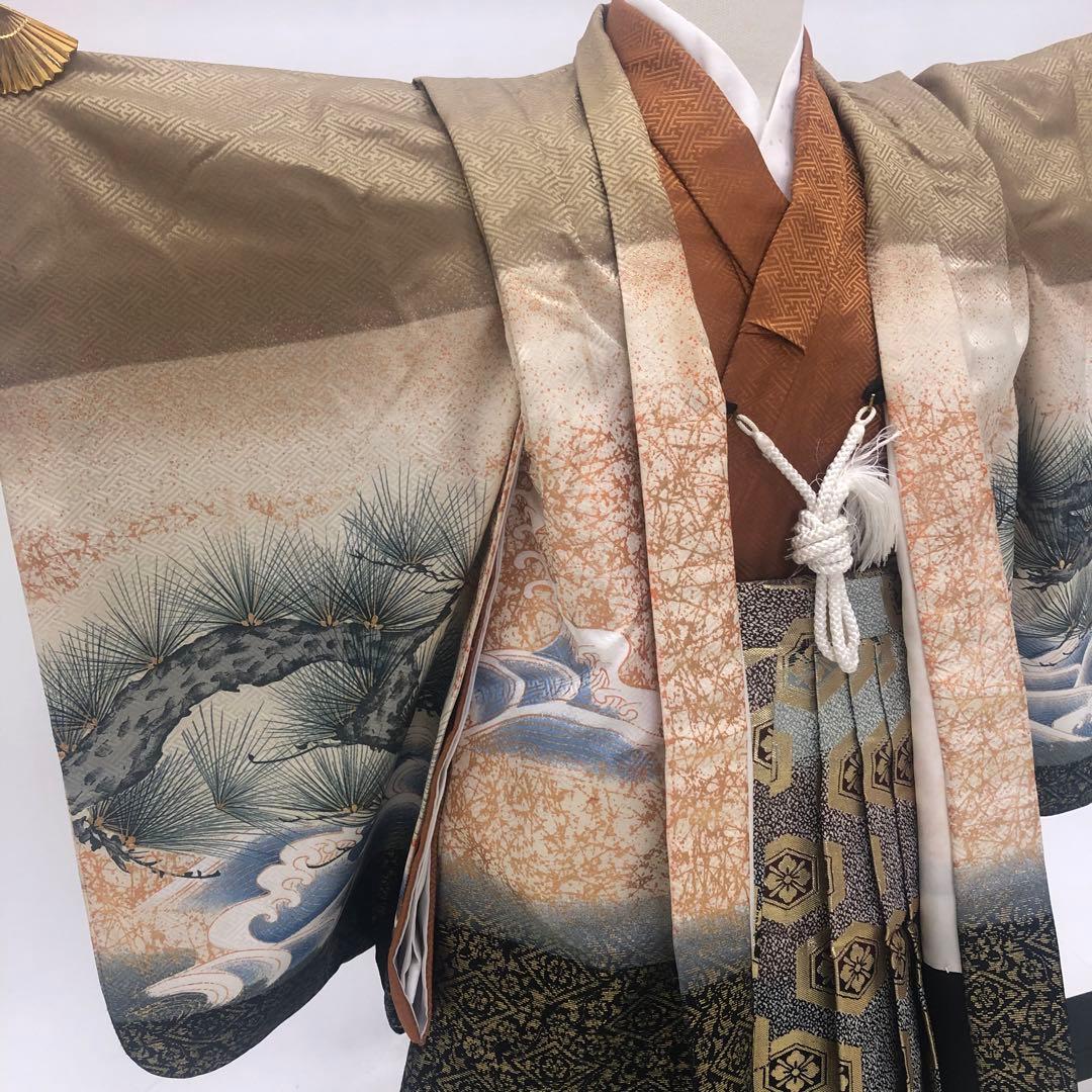 七五三　フルセット★男児　羽織　着物　袴　★3歳 ★茶色★小物付き u-438