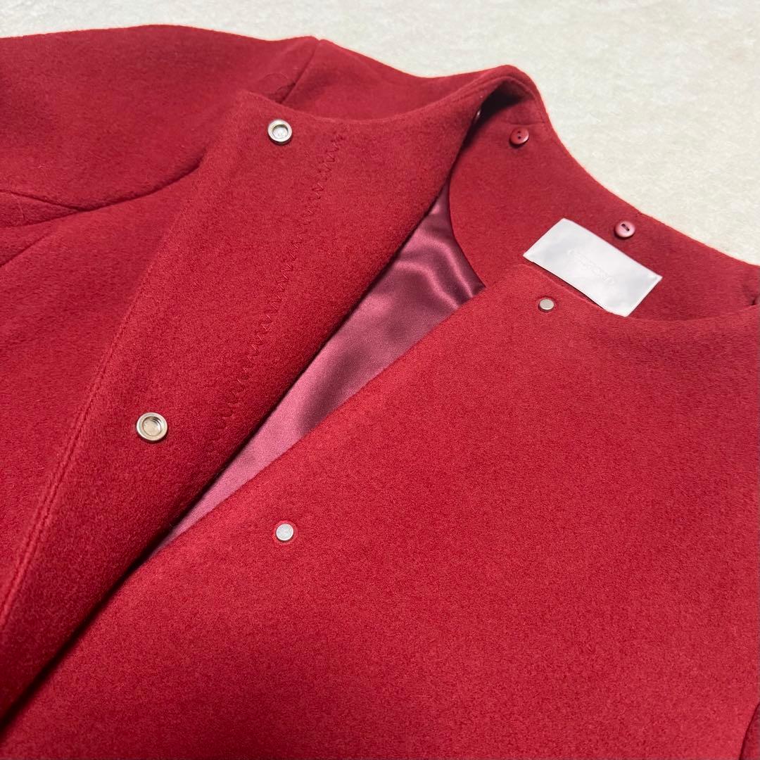 最終値下★セルフォード リボンストール付きノーカラーコート レッド 赤 36 S