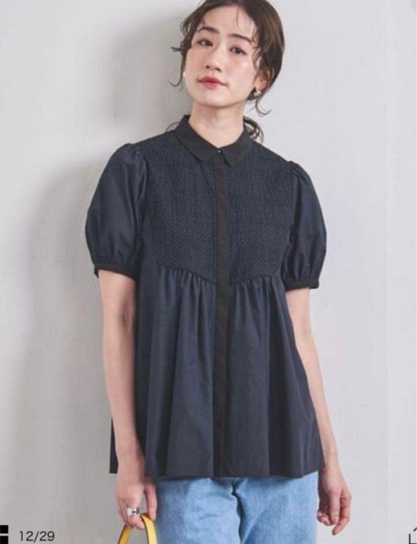 UNITED ARROWS エンブロイダリー コンビ ショートスリーブ ブラウス