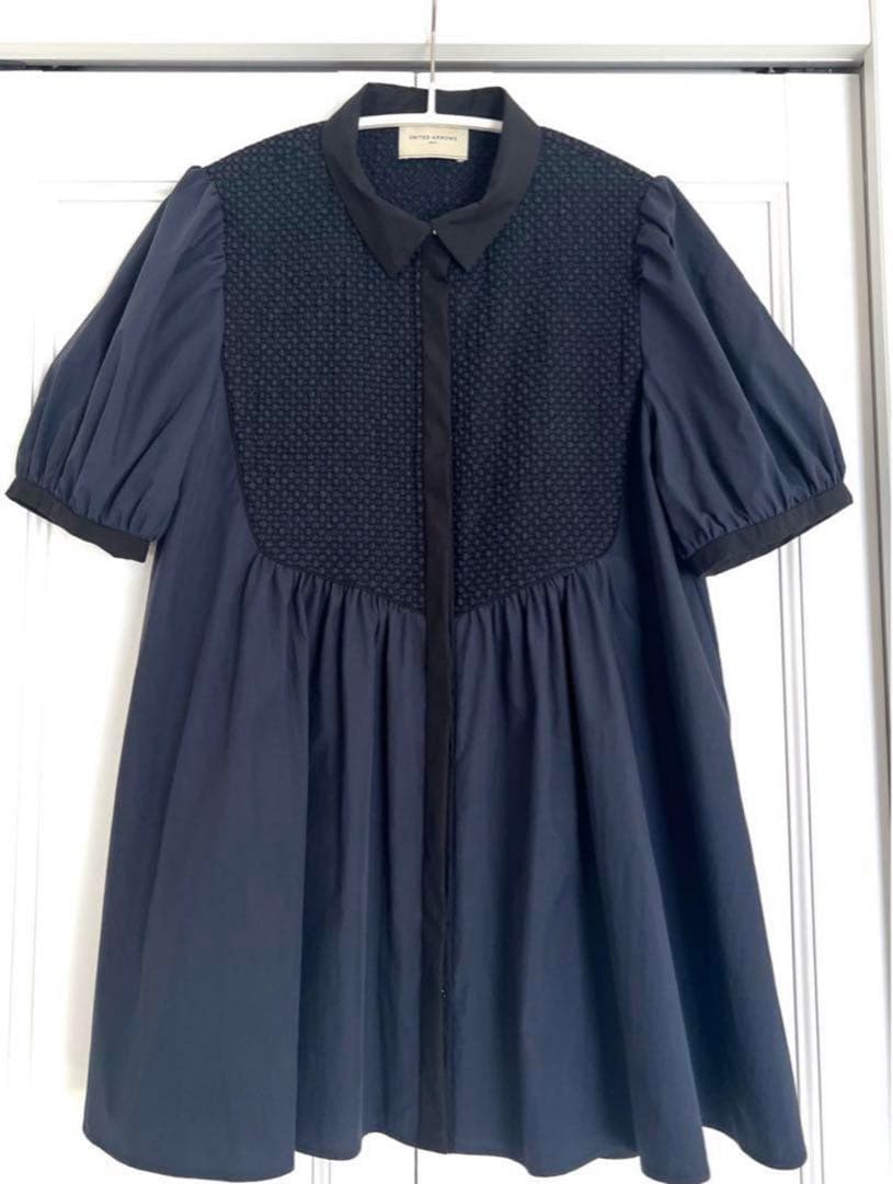 UNITED ARROWS エンブロイダリー コンビ ショートスリーブ ブラウス