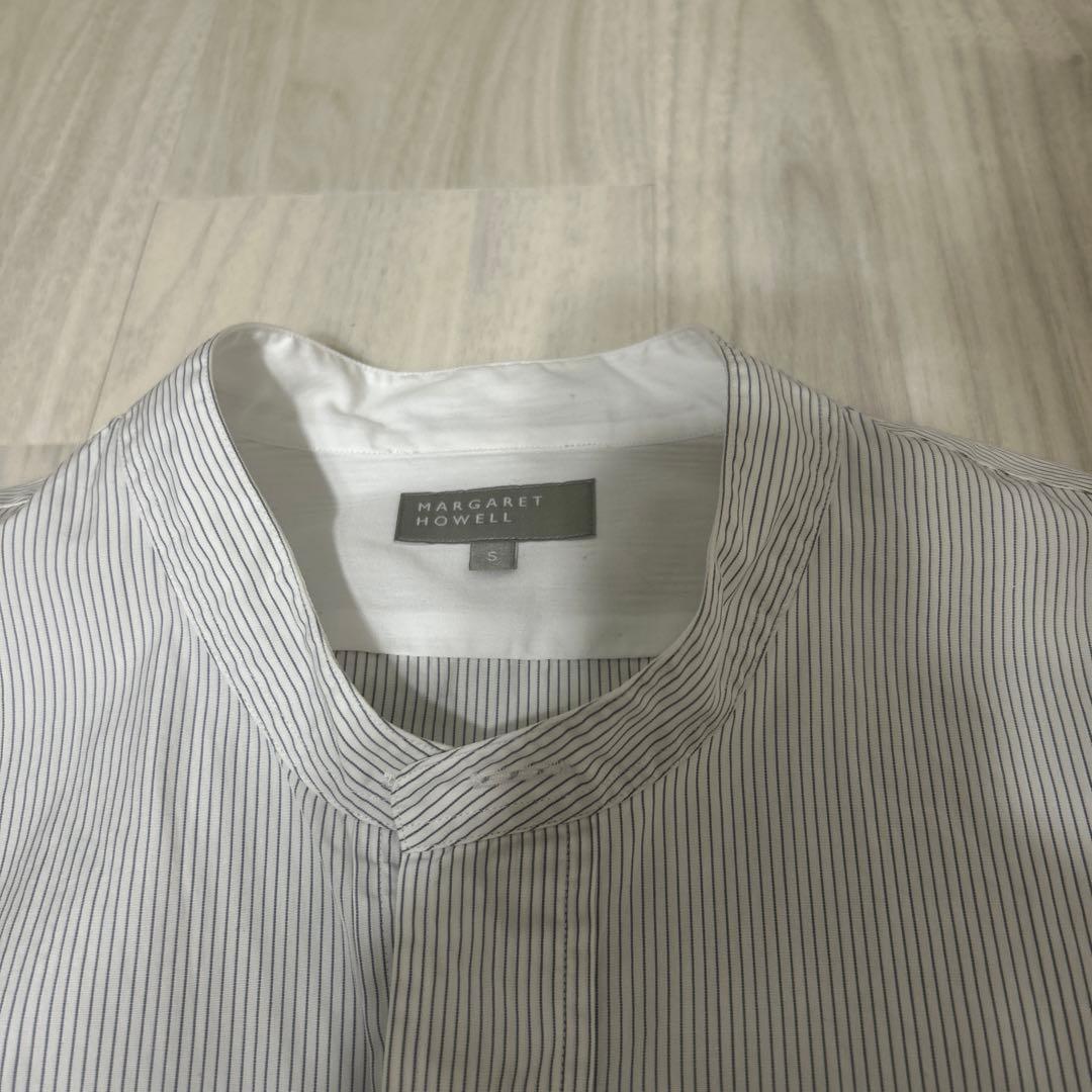 マーガレットハウエル メンズS バンドカラーシャツ ストライプ