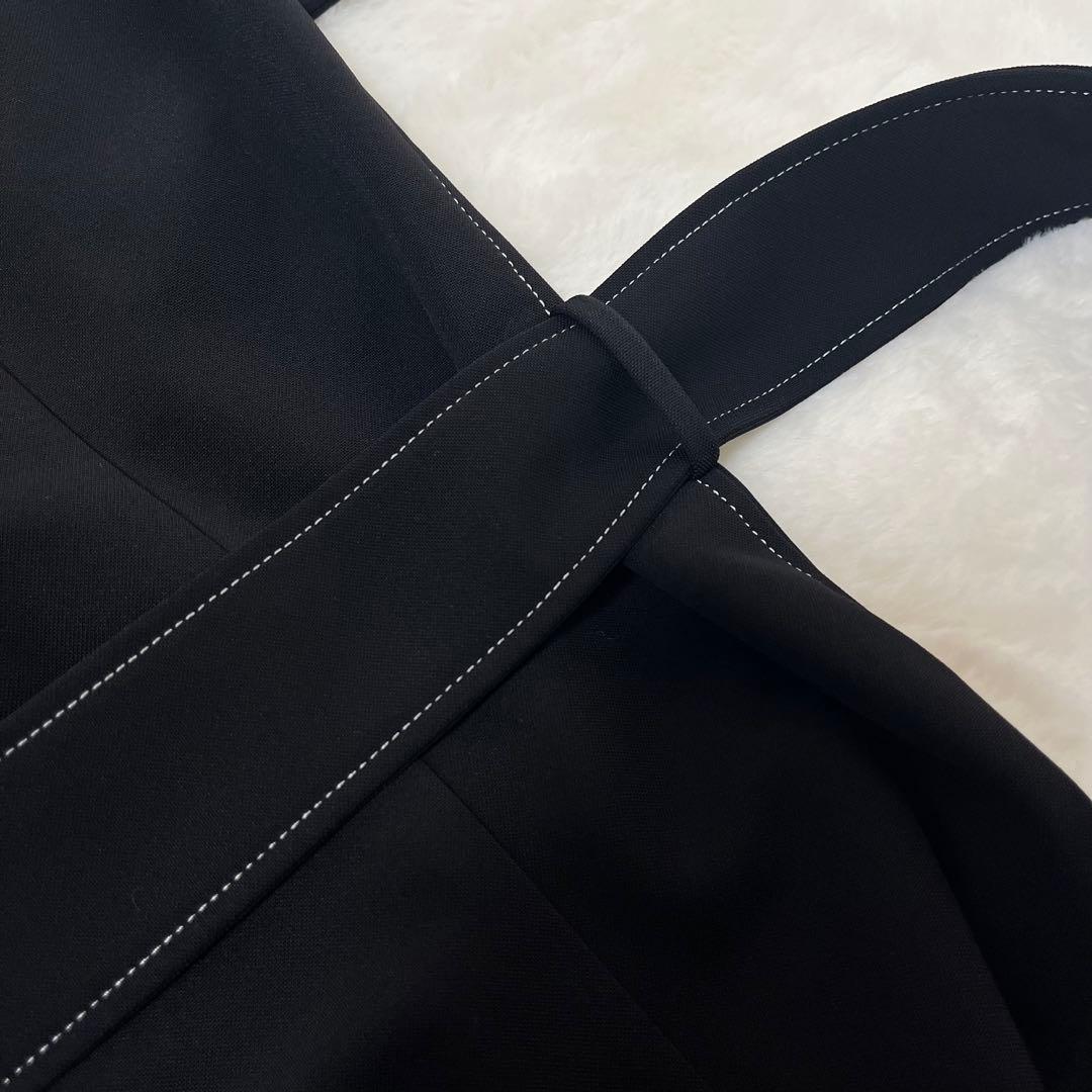 エストネーション オールインワンパンツ リボンベルト 黒 白ステッチ 38