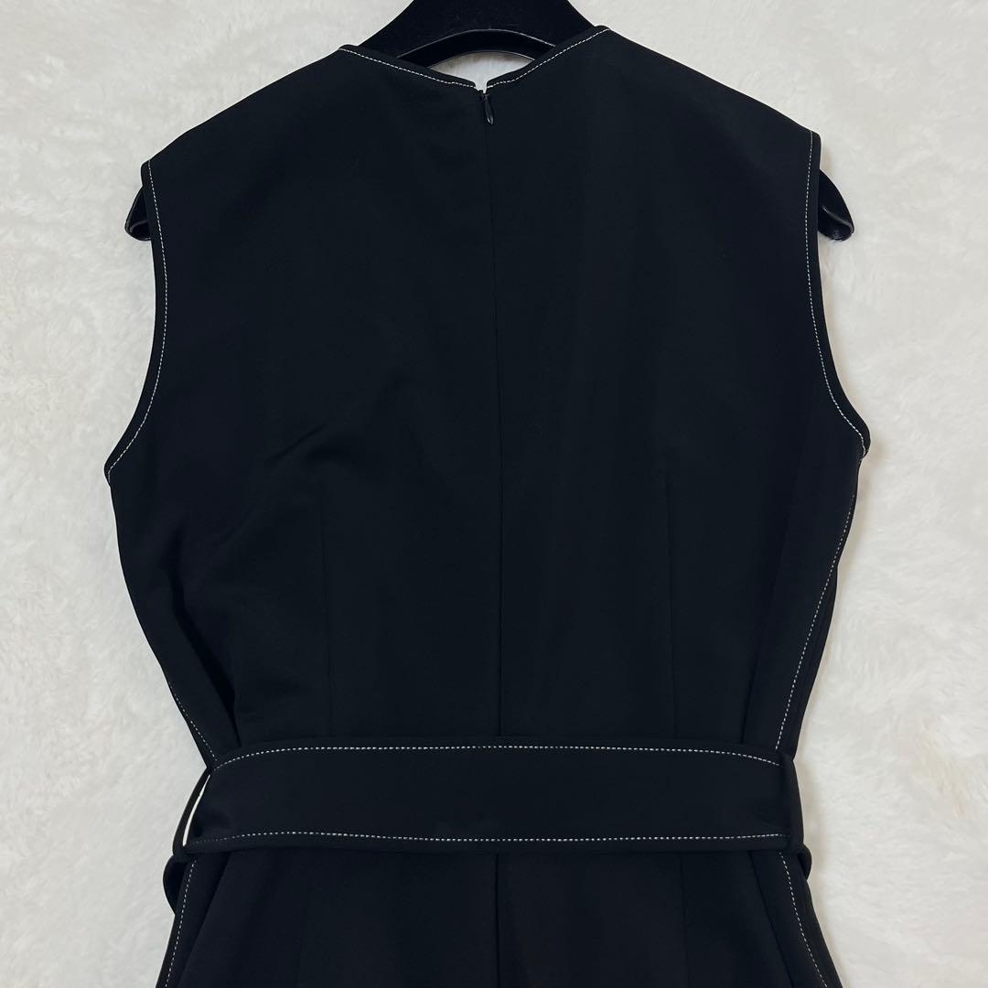 エストネーション オールインワンパンツ リボンベルト 黒 白ステッチ 38