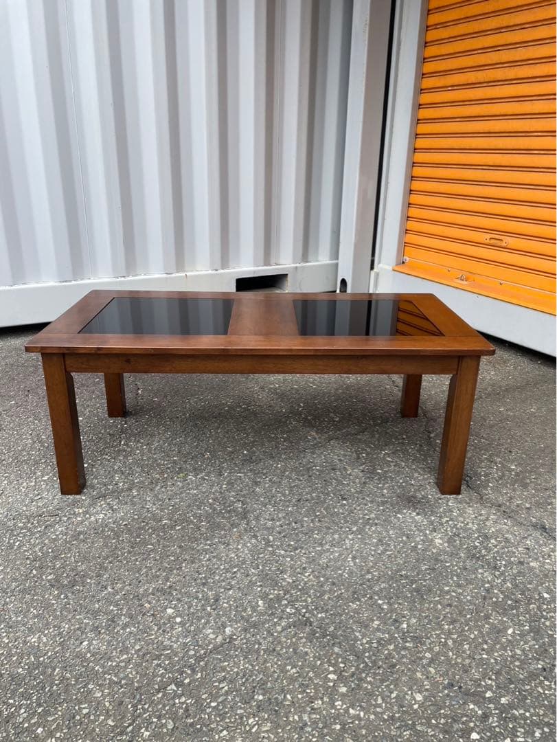 アジアン家具　バリ　木製ガラス天板付き長方形テーブル　センターテーブル