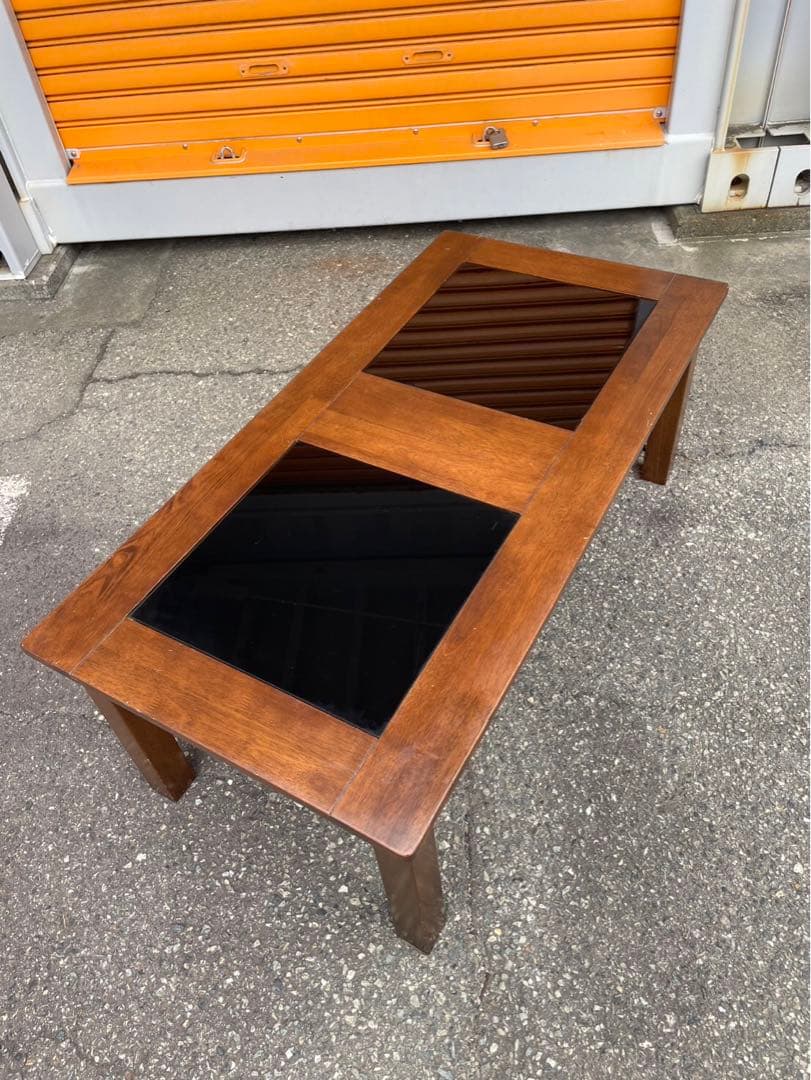 アジアン家具　バリ　木製ガラス天板付き長方形テーブル　センターテーブル