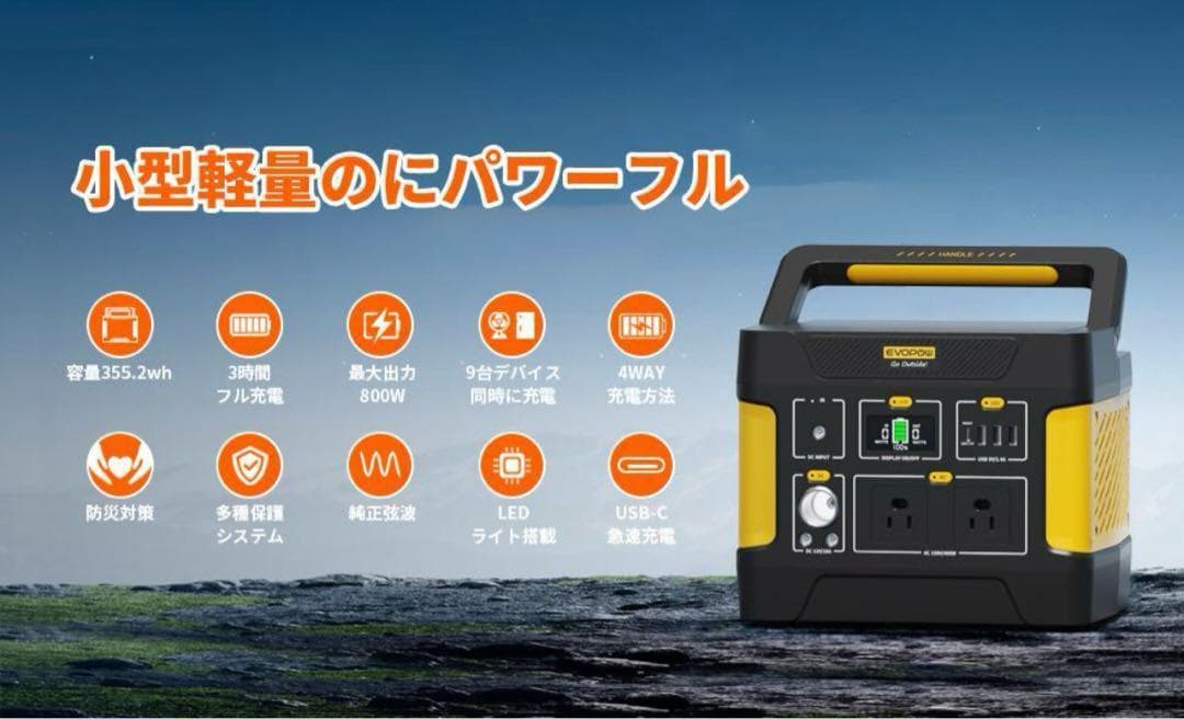 【未開封・2年保証】EEIVOL ポータブル電源 355Wh/110938mAh