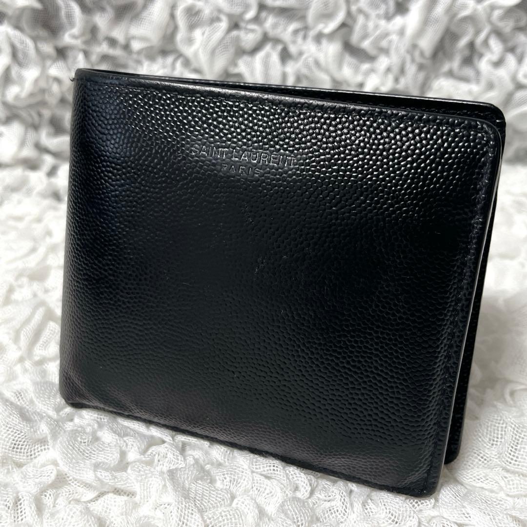 SAINT LAURENT ブラック二つ折り財布　レザー　サンローラン　黒