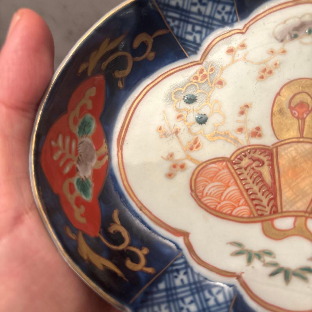 アンティーク江戸後期の鶴や梅、形が美しく、豪華絢爛な古伊万里の刺身皿