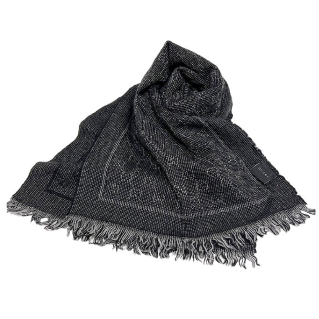 美品 GUCCI GGマーク ロゴ ウール ストール マフラー ブラック系