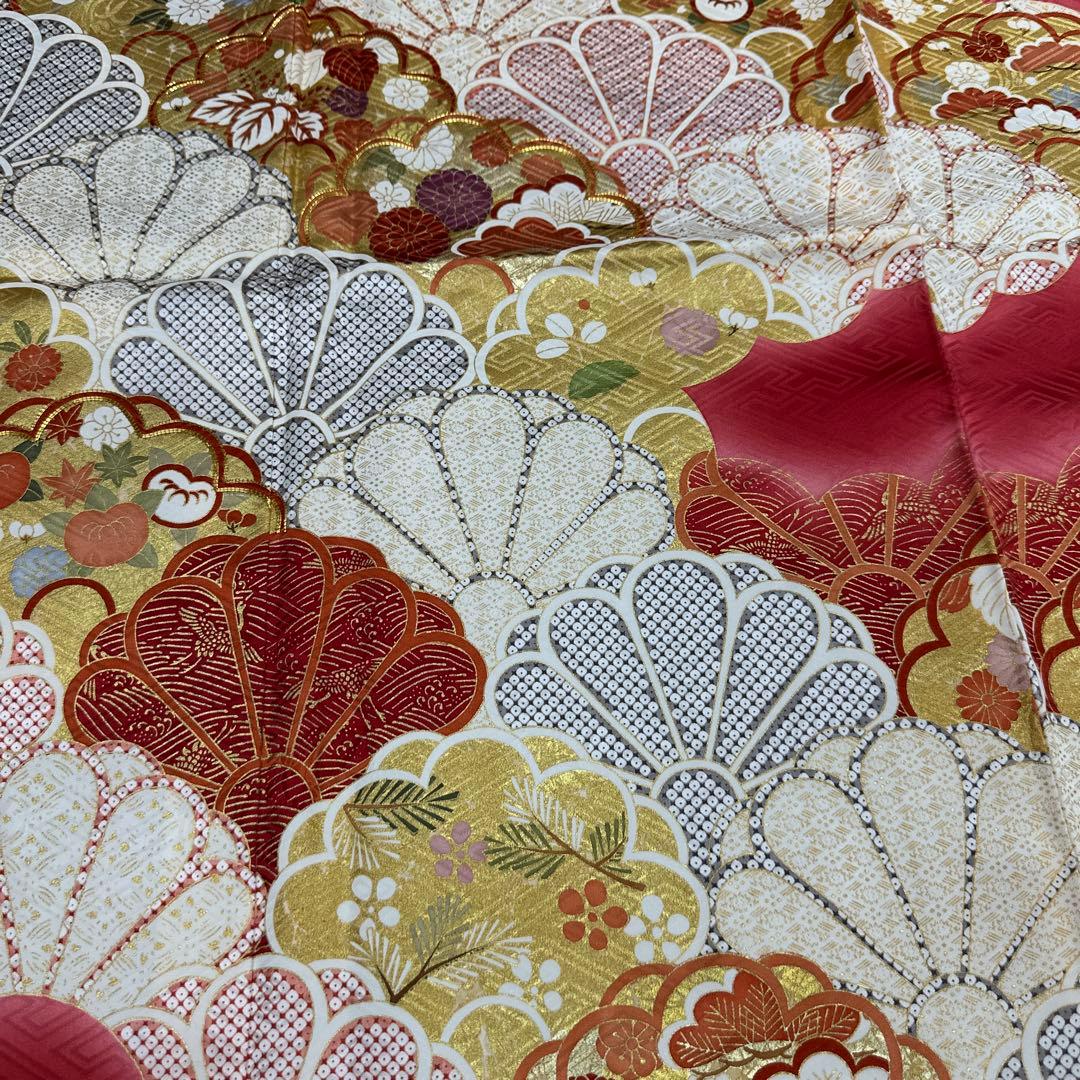 吉澤友禅 赤地暈し 振袖 菊尽くし 松竹梅 大きいサイズ