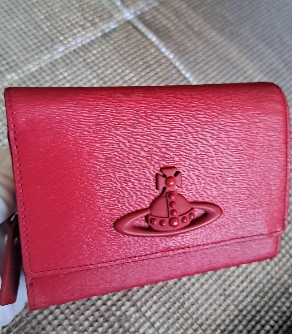 レッド 三つ折り財布 ロゴ付き