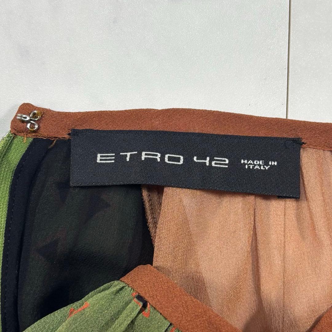 ETRO シルク シワ加工 ロングワンピース パフ×フリル袖 アシンメトリー42